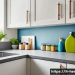 가사도우미로서 추천하는 일상 청소 루틴 - A bright, modern French kitchen with clean, organized countertops immediately after cooking; natural...