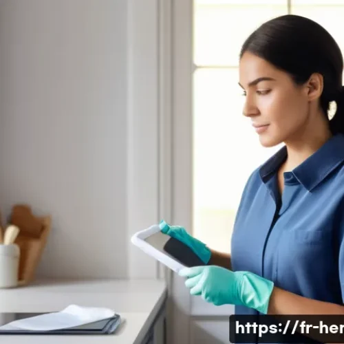 가사도우미의 연봉 상승을 위한 커리어 플랜 - A professional female home care worker wearing modest, clean work attire, using eco-friendly cleanin...