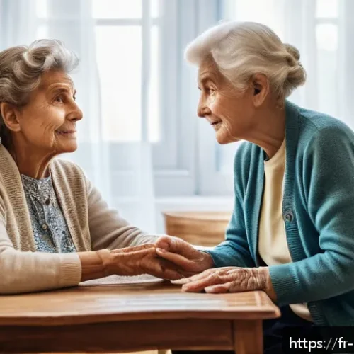 생활가사도우미로 경력을 시작하려는 사람들에게 조언 - A compassionate home care worker attentively listening to an elderly French woman in a cozy living r...