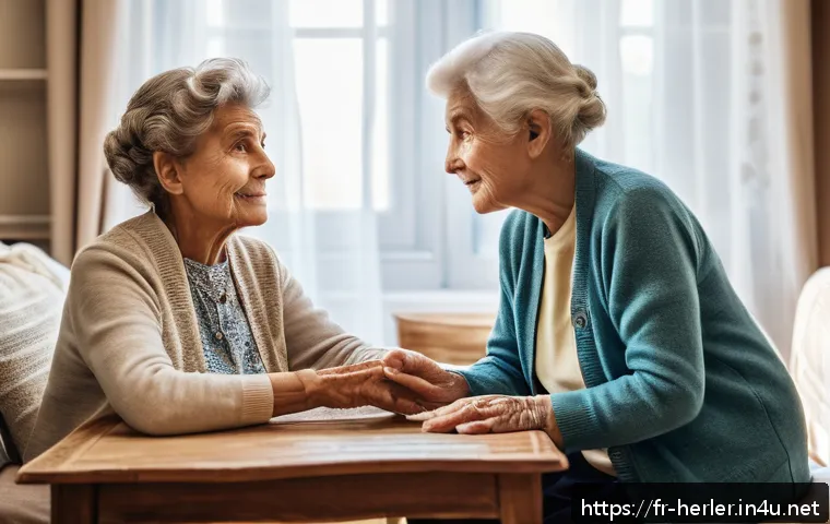 생활가사도우미로 경력을 시작하려는 사람들에게 조언 - A compassionate home care worker attentively listening to an elderly French woman in a cozy living r...